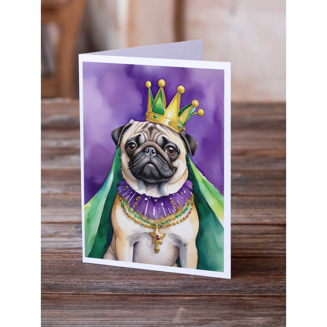 Pug King of Mardi Gras Greeting Cards Pack of 8 Image 2