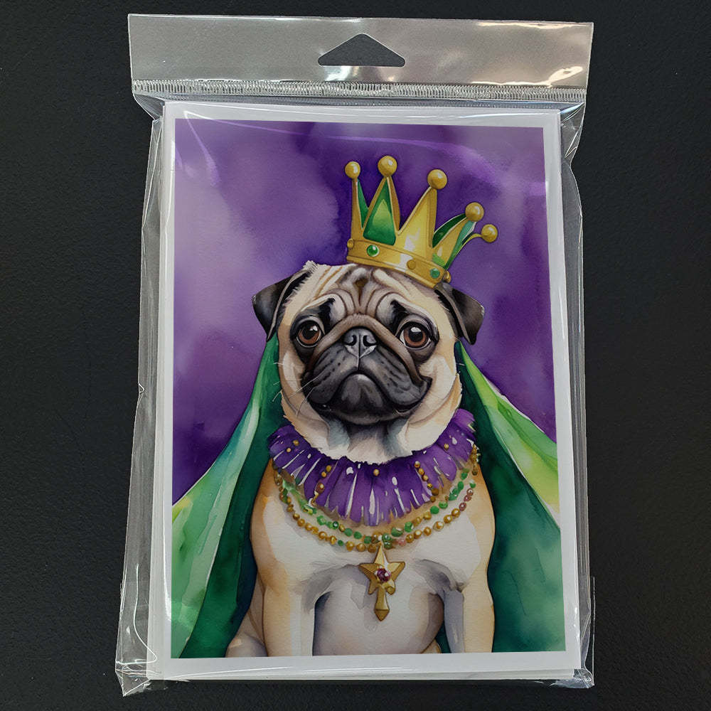 Pug King of Mardi Gras Greeting Cards Pack of 8 Image 3