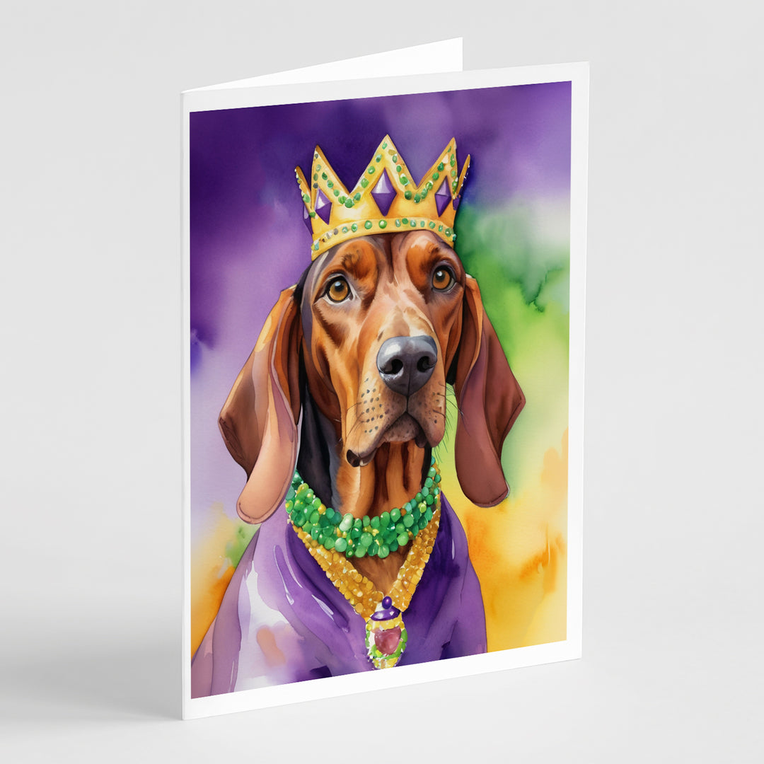 Redbone Coonhound King of Mardi Gras Greeting Cards Pack of 8 Image 1