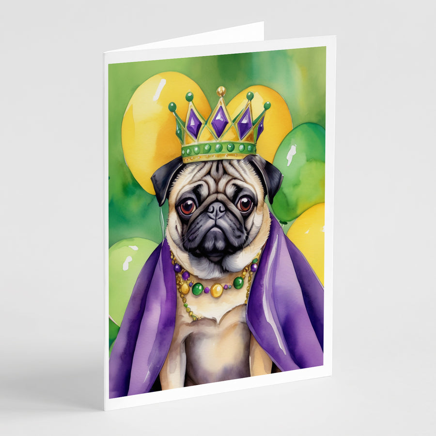 Pug King of Mardi Gras Greeting Cards Pack of 8 Image 1