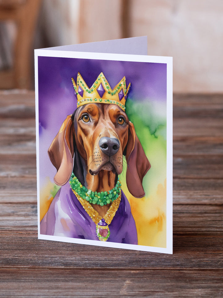 Redbone Coonhound King of Mardi Gras Greeting Cards Pack of 8 Image 2