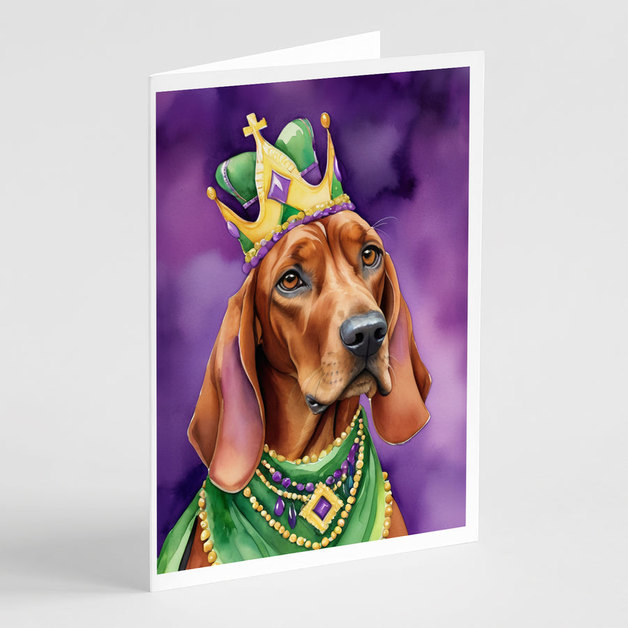 Redbone Coonhound King of Mardi Gras Greeting Cards Pack of 8 Image 1