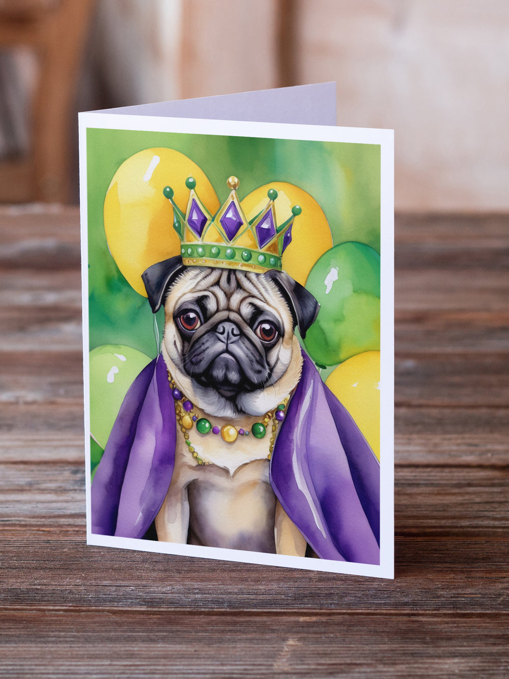 Pug King of Mardi Gras Greeting Cards Pack of 8 Image 2