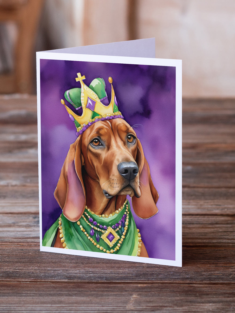 Redbone Coonhound King of Mardi Gras Greeting Cards Pack of 8 Image 2