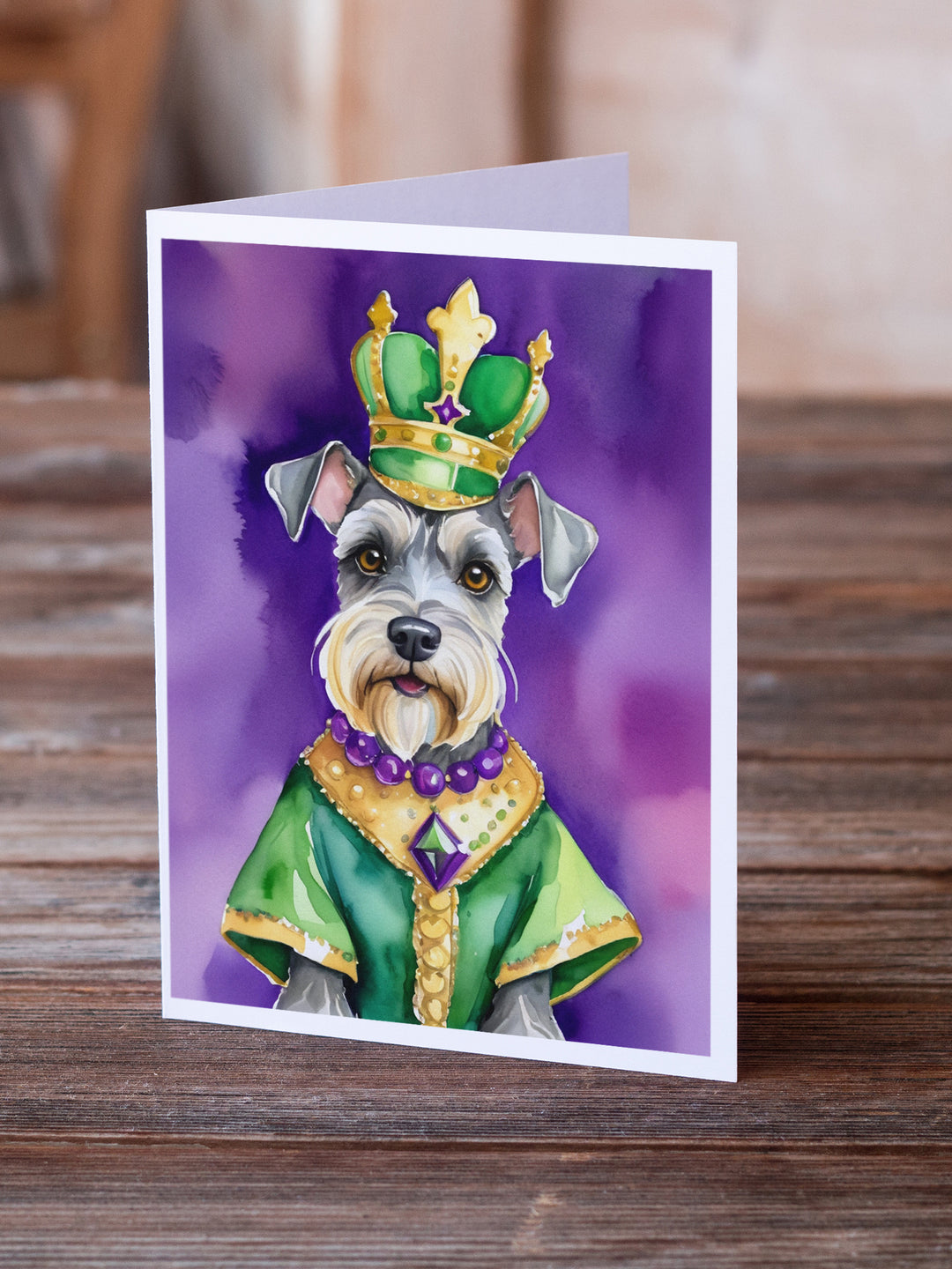 Schnauzer King of Mardi Gras Greeting Cards Pack of 8 Image 2