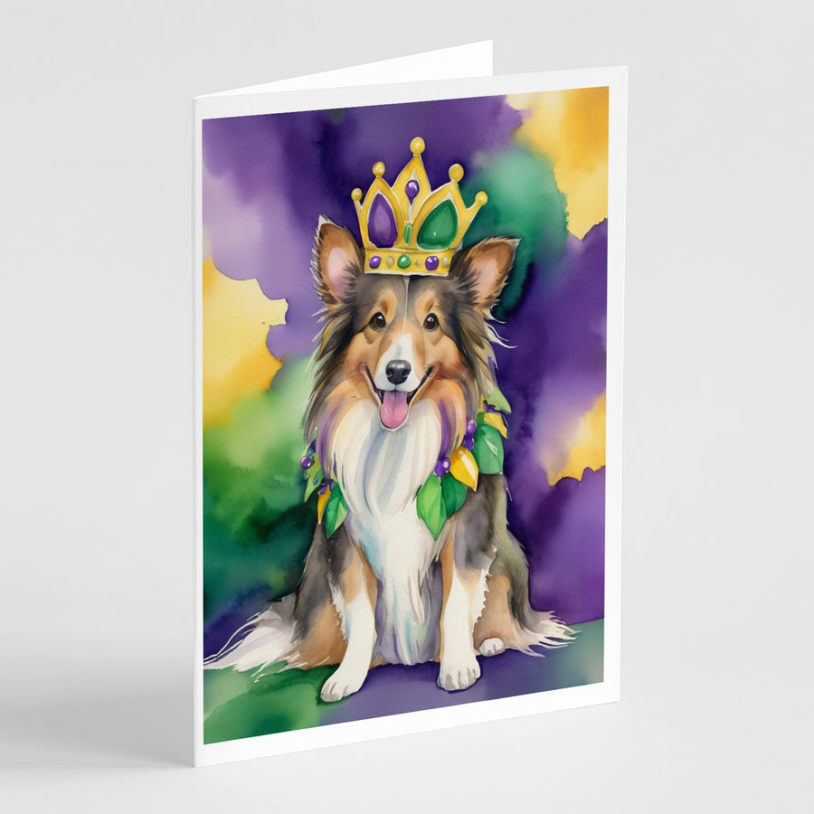 Sheltie King of Mardi Gras Greeting Cards Pack of 8 Image 1