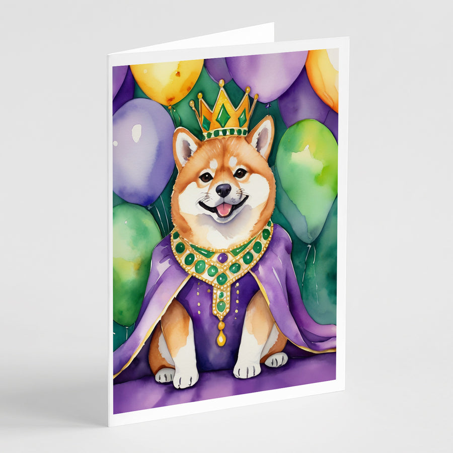 Shiba Inu King of Mardi Gras Greeting Cards Pack of 8 Image 1