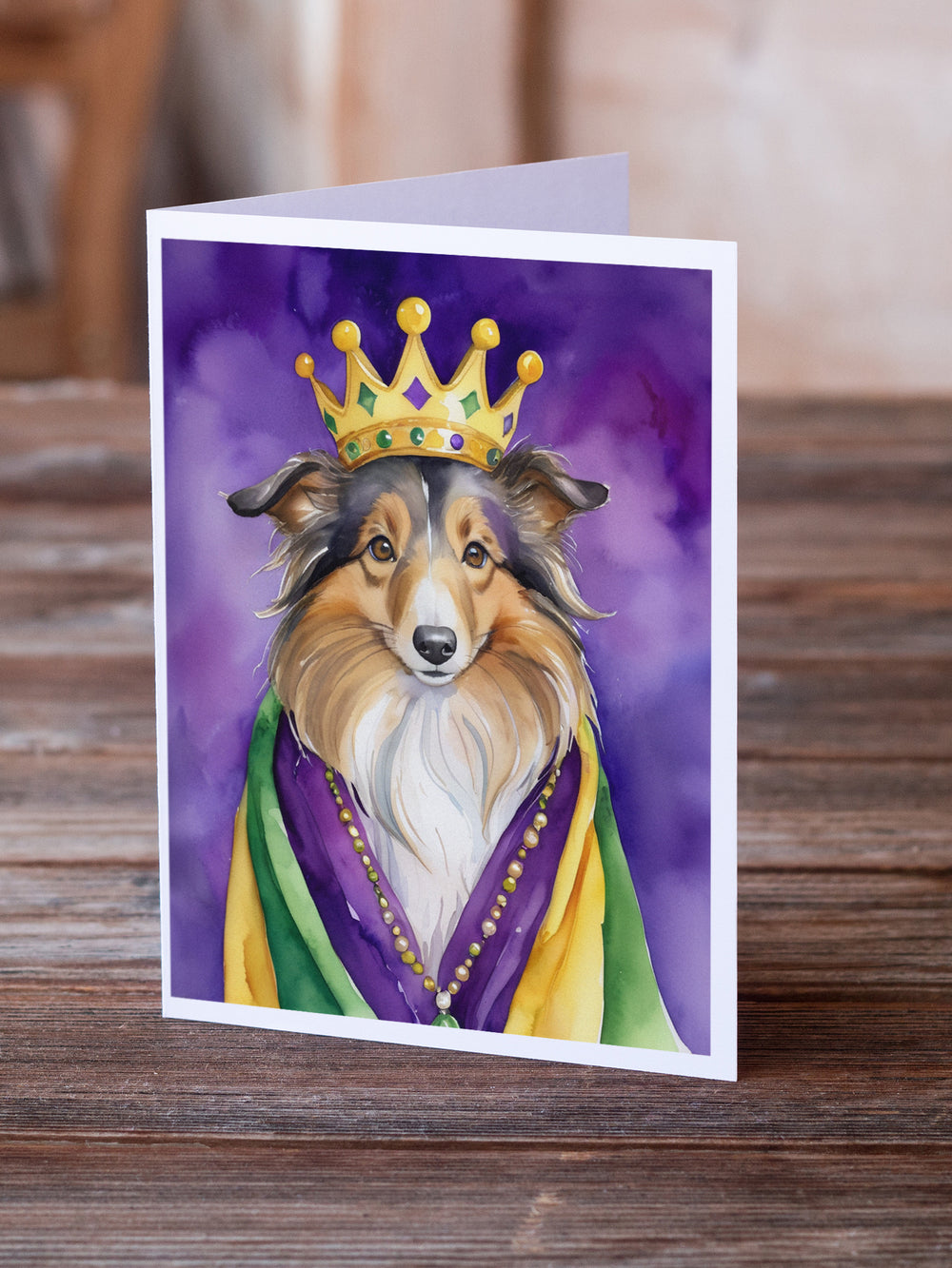 Sheltie King of Mardi Gras Greeting Cards Pack of 8 Image 2