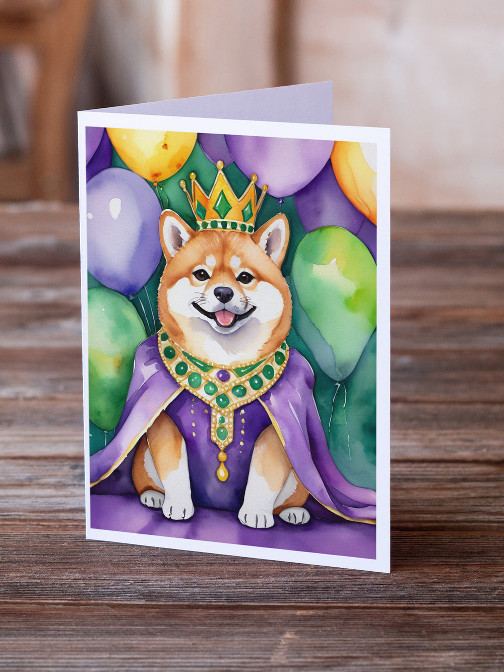 Shiba Inu King of Mardi Gras Greeting Cards Pack of 8 Image 2