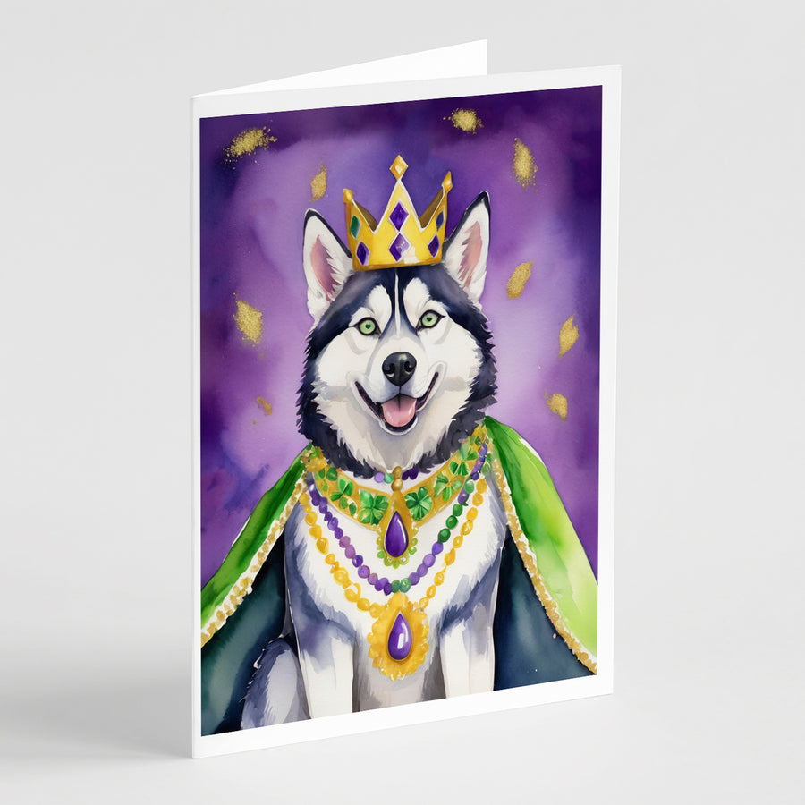 Siberian Husky King of Mardi Gras Greeting Cards Pack of 8 Image 1