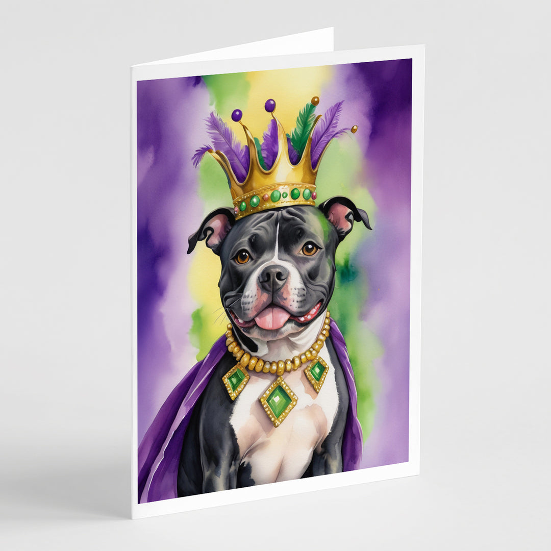 Staffordshire Bull Terrier King of Mardi Gras Greeting Cards Pack of 8 Image 1