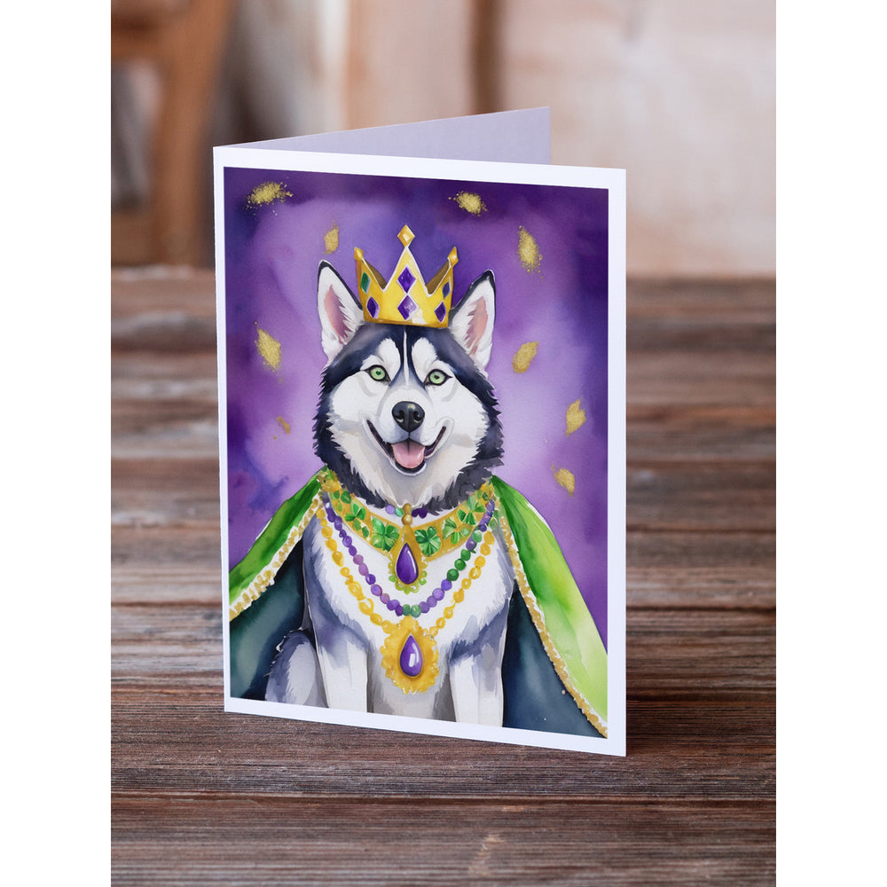 Siberian Husky King of Mardi Gras Greeting Cards Pack of 8 Image 2