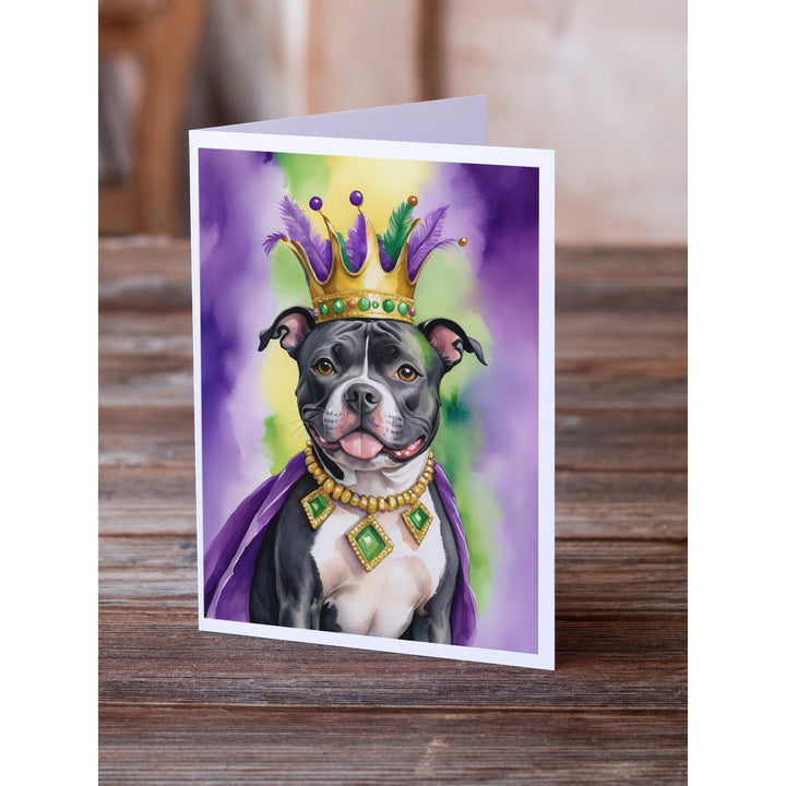 Staffordshire Bull Terrier King of Mardi Gras Greeting Cards Pack of 8 Image 2