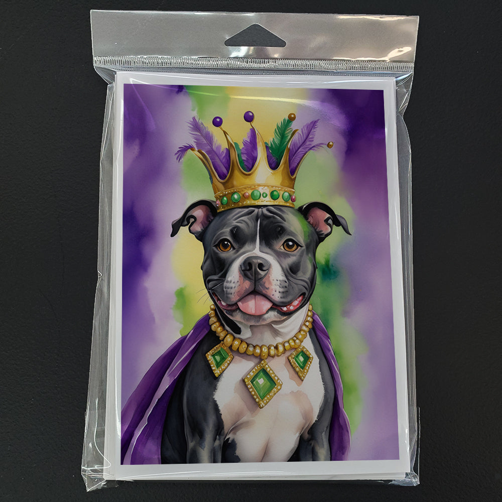 Staffordshire Bull Terrier King of Mardi Gras Greeting Cards Pack of 8 Image 3