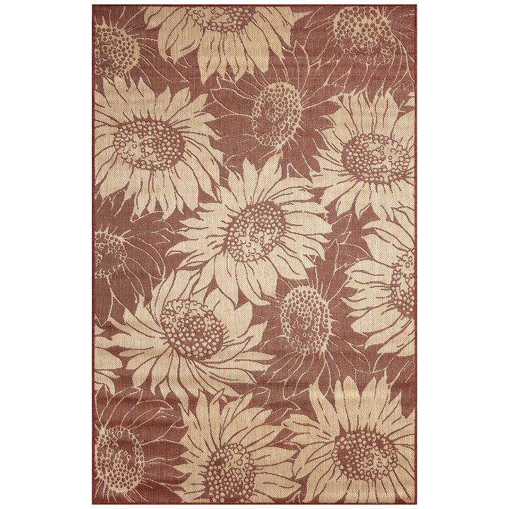 Liora Manne Carmel Sunflower Field Rug Indoor Outdoor Chili Red Beige 5x7 Image 3