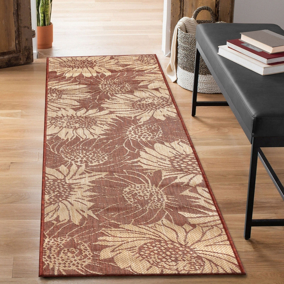 Liora Manne Carmel Sunflower Field Rug Indoor Outdoor Chili Red Beige 5x7 Image 4