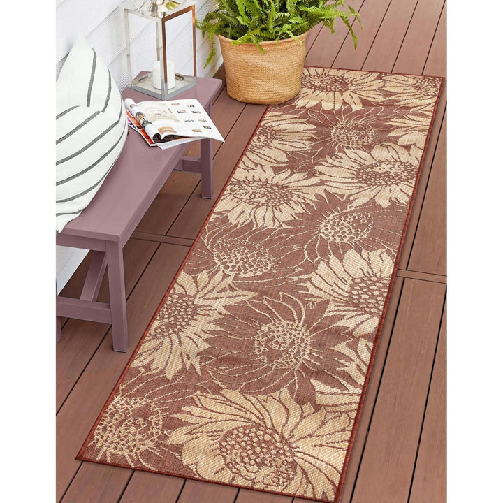 Liora Manne Carmel Sunflower Field Rug Indoor Outdoor Chili Red Beige 5x7 Image 11