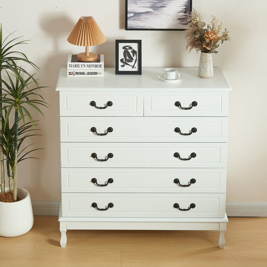 Large 6 Drawers Dresser Wood Storage Dressers Chests of Drawers for Bedroom White Image 1