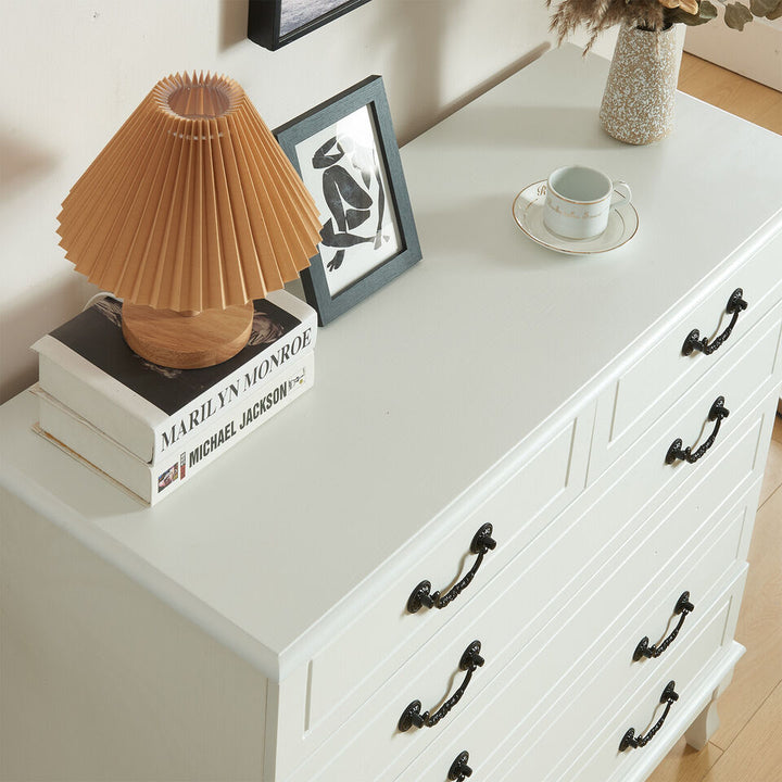 Large 6 Drawers Dresser Wood Storage Dressers Chests of Drawers for Bedroom White Image 2