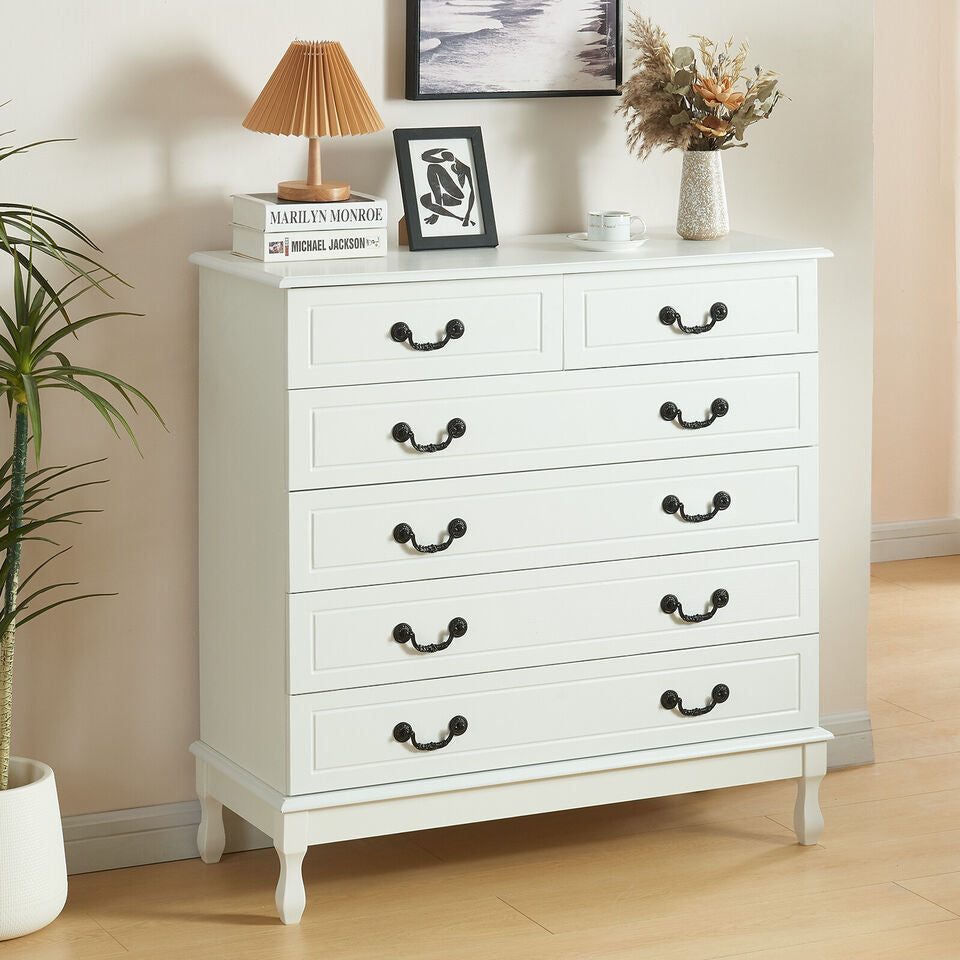 Large 6 Drawers Dresser Wood Storage Dressers Chests of Drawers for Bedroom White Image 3