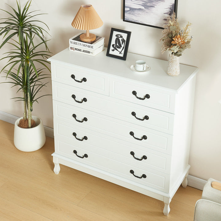 Large 6 Drawers Dresser Wood Storage Dressers Chests of Drawers for Bedroom White Image 4