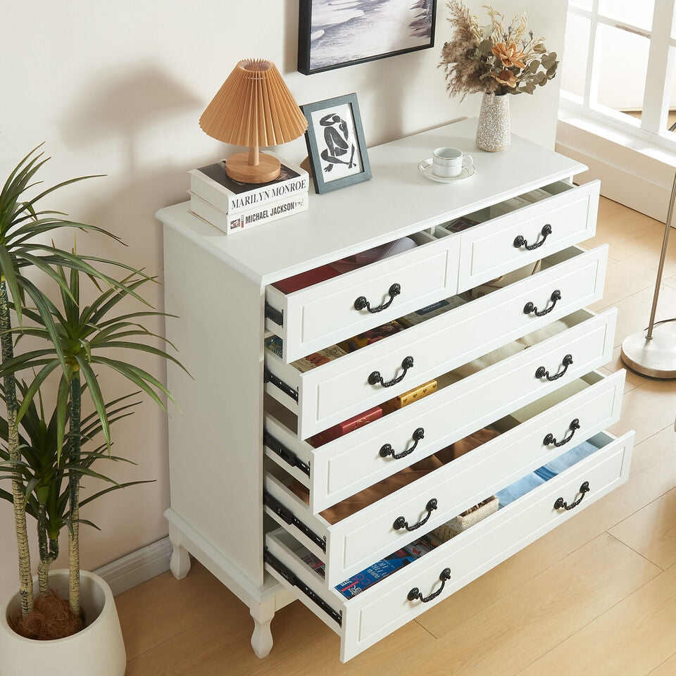 Large 6 Drawers Dresser Wood Storage Dressers Chests of Drawers for Bedroom White Image 5