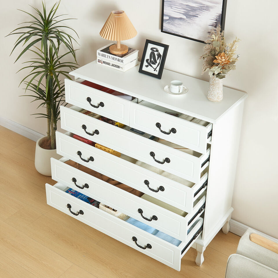 Large 6 Drawers Dresser Wood Storage Dressers Chests of Drawers for Bedroom White Image 6