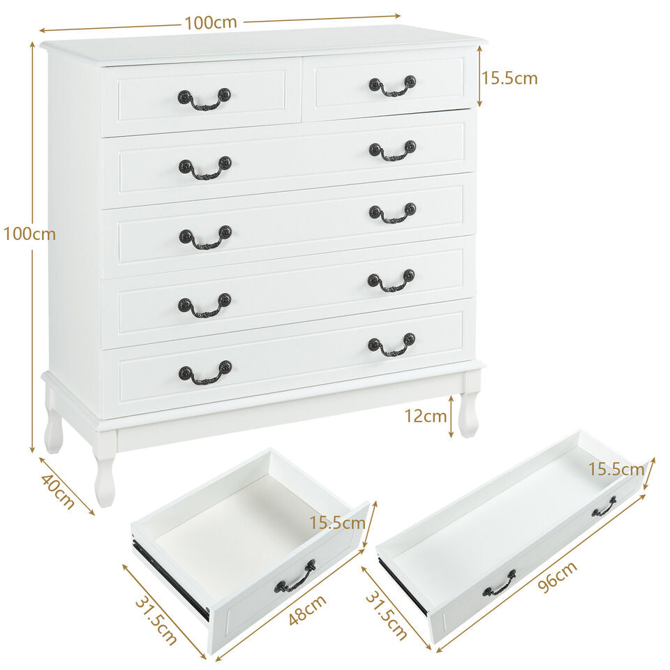 Large 6 Drawers Dresser Wood Storage Dressers Chests of Drawers for Bedroom White Image 7