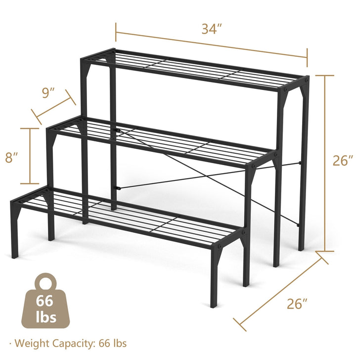 3 Tier Shelf Flower Plant Display Stand Rack Large Modern Black Metal Heavy Duty Image 3