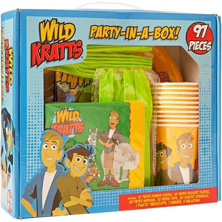 Wild Kratts Party in a Box Kit 97pcs Decor Banner Tablecloth Napkins Cups Balloons Plates Mighty Mojo Image 2