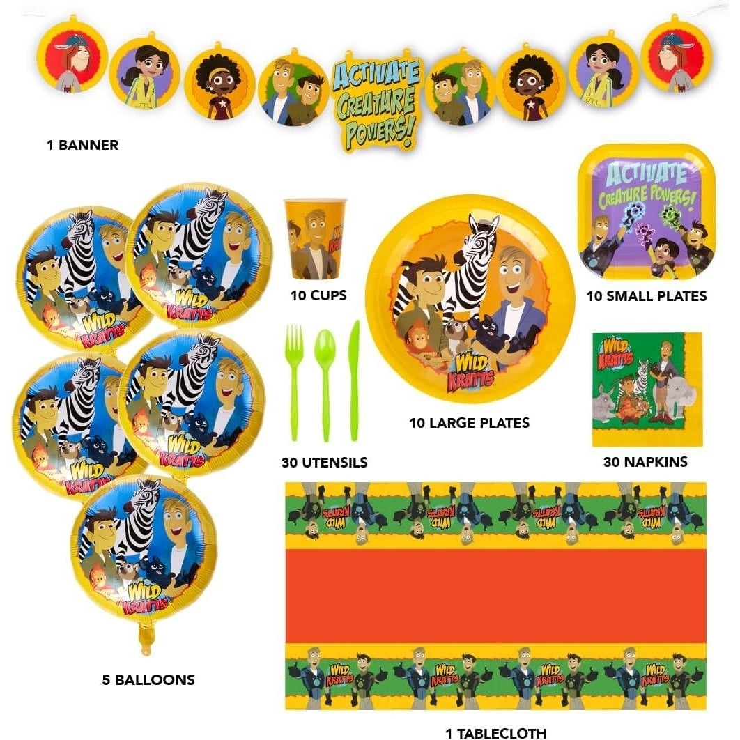 Wild Kratts Party in a Box Kit 97pcs Decor Banner Tablecloth Napkins Cups Balloons Plates Mighty Mojo Image 3