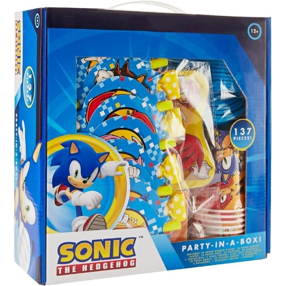 Sonice The Hedgehog Party in a Box Kit 137pcs Plates Balloons Decorations Stickers Poster Blowouts Mighty Mojo Image 2