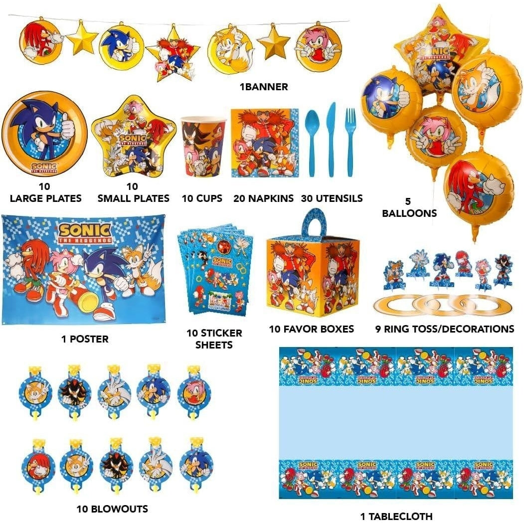 Sonice The Hedgehog Party in a Box Kit 137pcs Plates Balloons Decorations Stickers Poster Blowouts Mighty Mojo Image 3