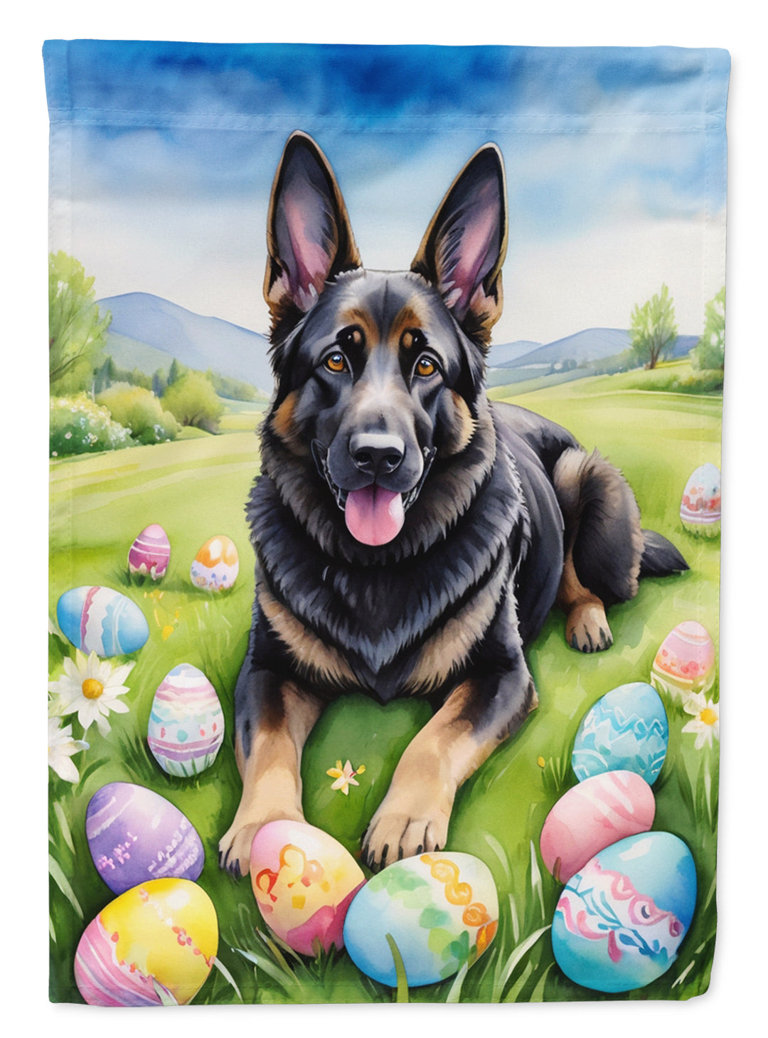 Black German Shepherd Easter Egg Hunt House Flag Image 1