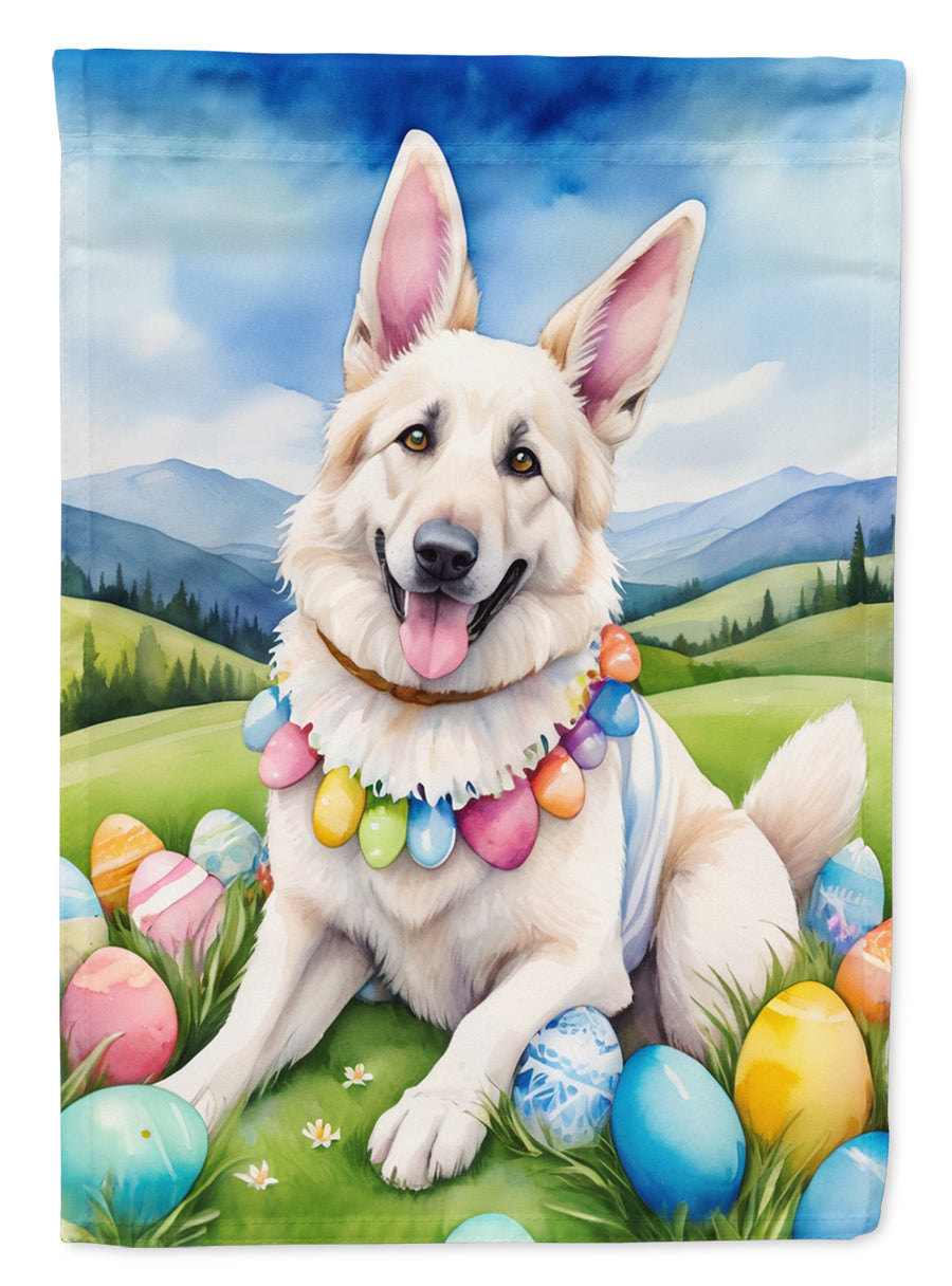 White German Shepherd Easter Egg Hunt House Flag Image 1