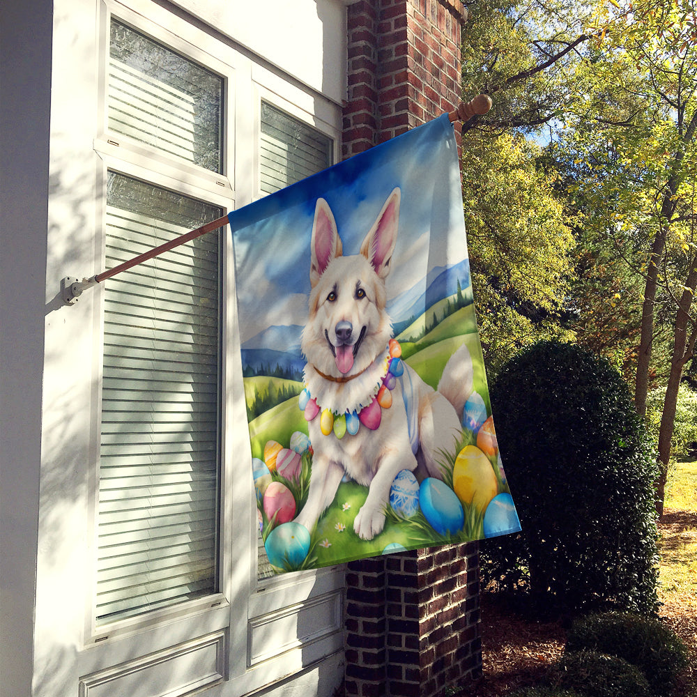 White German Shepherd Easter Egg Hunt House Flag Image 2