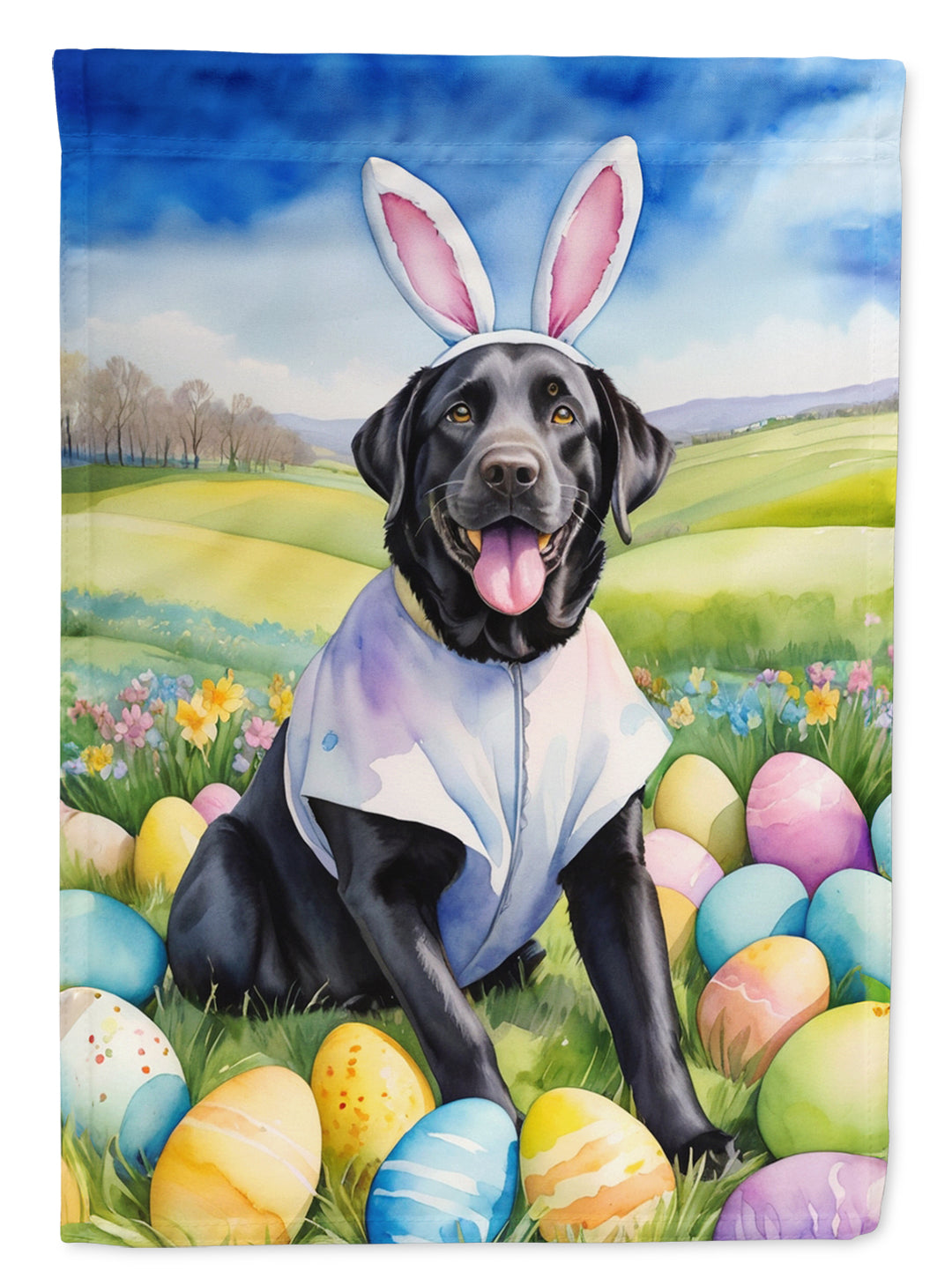 Black Labrador Retriever Easter Egg Hunt House Flag Image 1