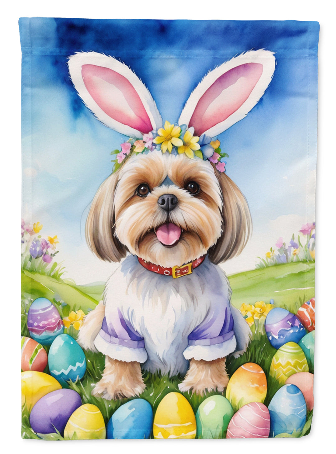 Lhasa Apso Easter Egg Hunt House Flag Image 1