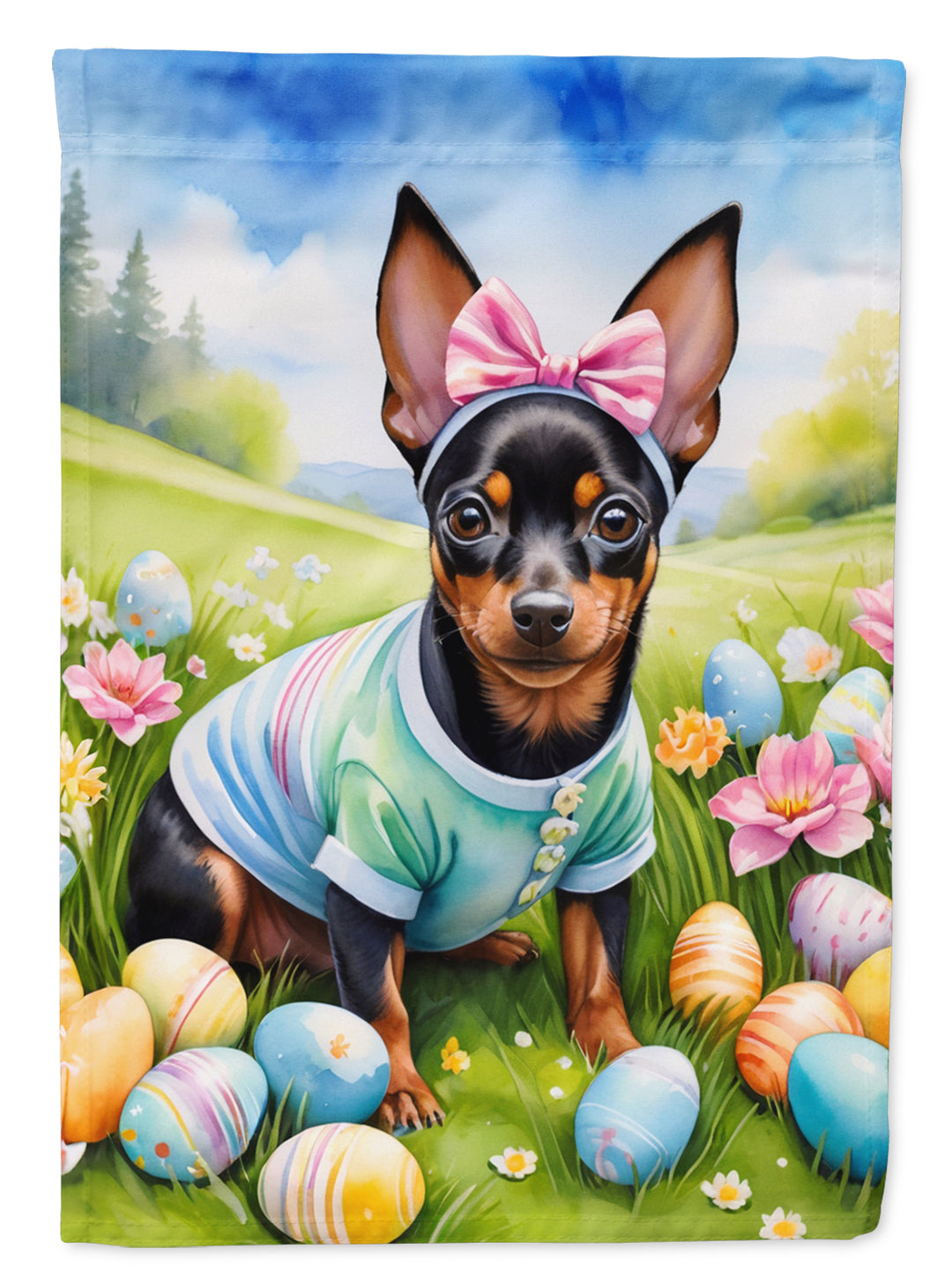 Miniature Pinscher Easter Egg Hunt House Flag Image 1