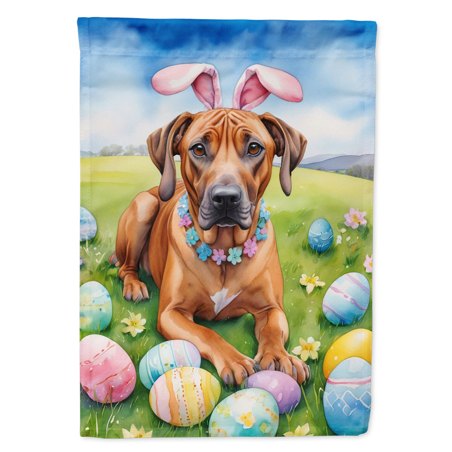 Rhodesian Ridgeback Easter Egg Hunt House Flag Image 1