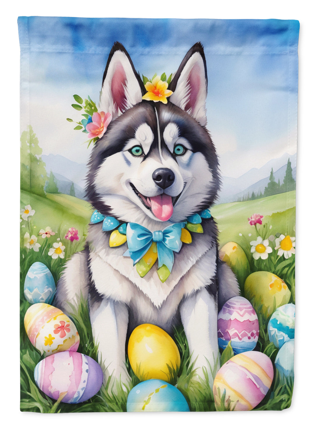 Siberian Husky Easter Egg Hunt House Flag Image 1