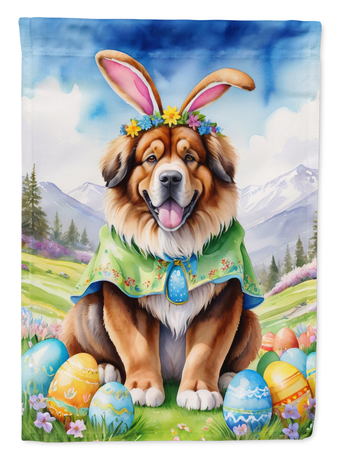 Tibetan Mastiff Easter Egg Hunt House Flag Image 1