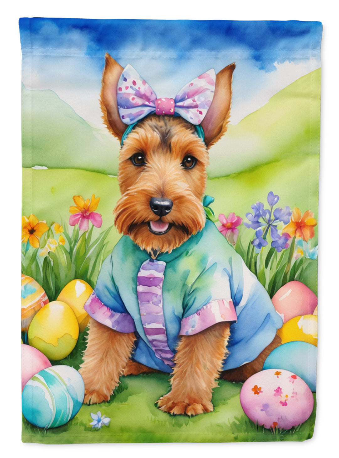 Welsh Terrier Easter Egg Hunt House Flag Image 1