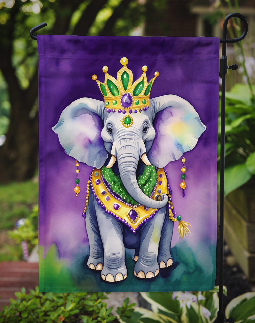 Elephant King of Mardi Gras Garden Flag Image 3