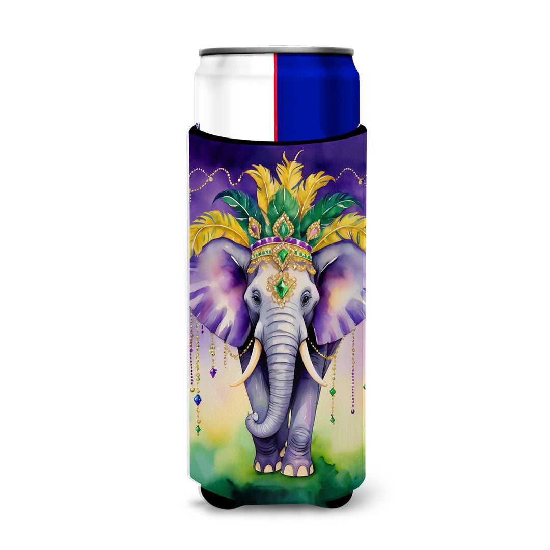 Elephant King of Mardi Gras Hugger for Ultra Slim Cans Image 1