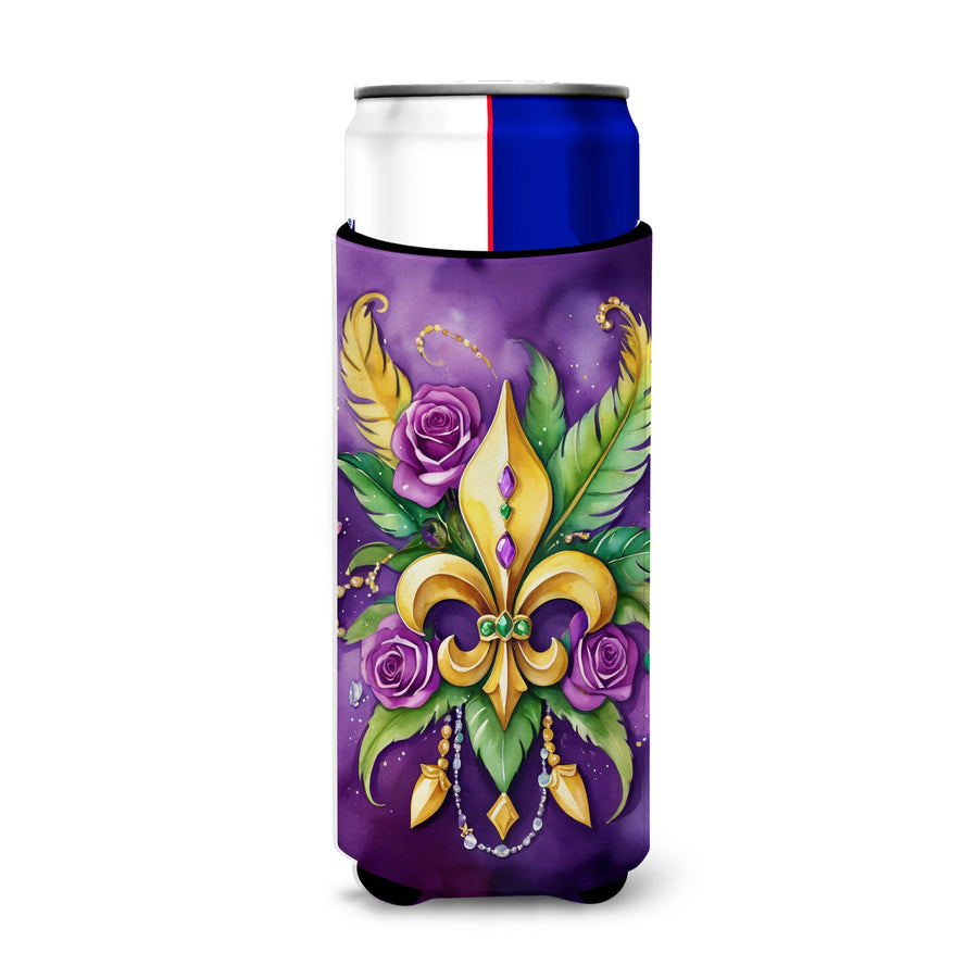 Fleur de lis Mardi Gras Hugger for Ultra Slim Cans Image 1