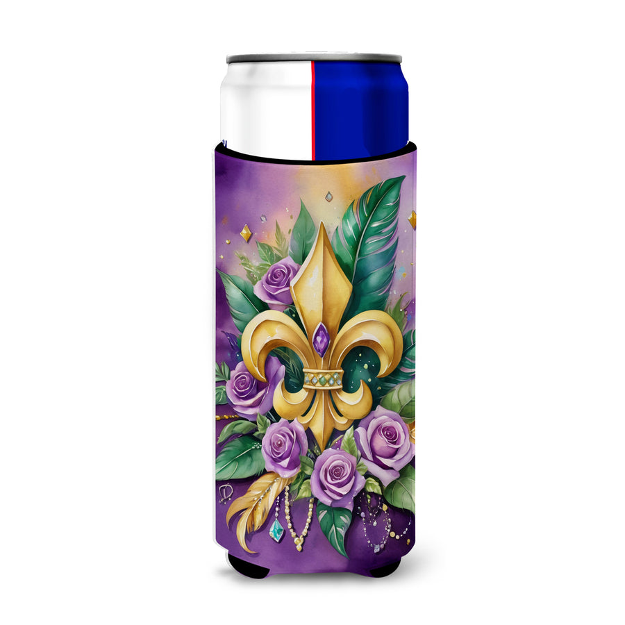 Fleur de lis Mardi Gras Hugger for Ultra Slim Cans Image 1