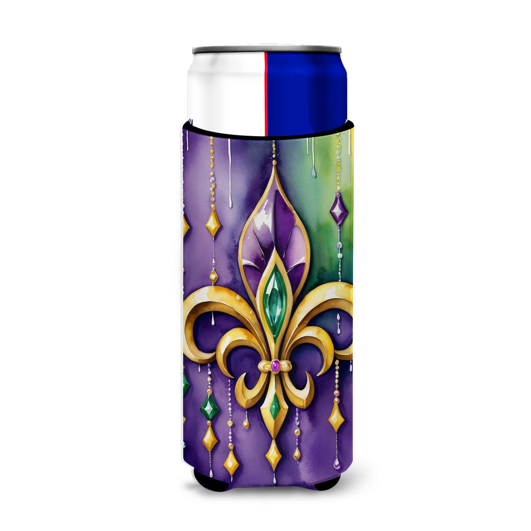 Fleur de lis Mardi Gras Hugger for Ultra Slim Cans Image 1