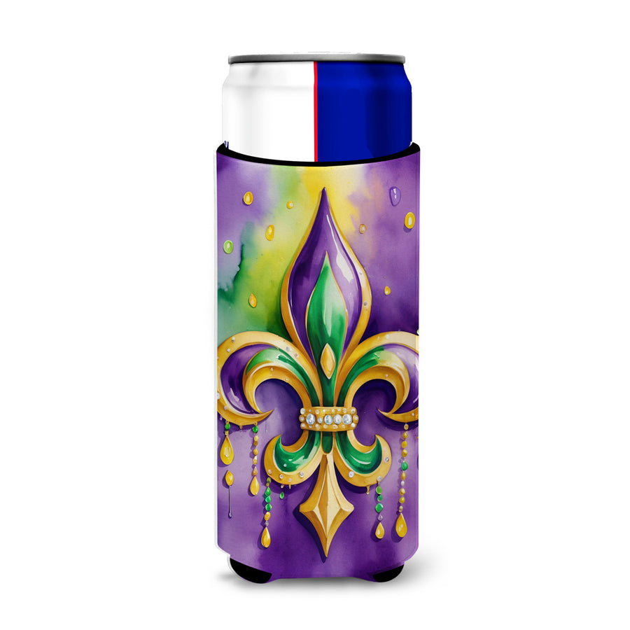 Fleur de lis Mardi Gras Hugger for Ultra Slim Cans Image 1