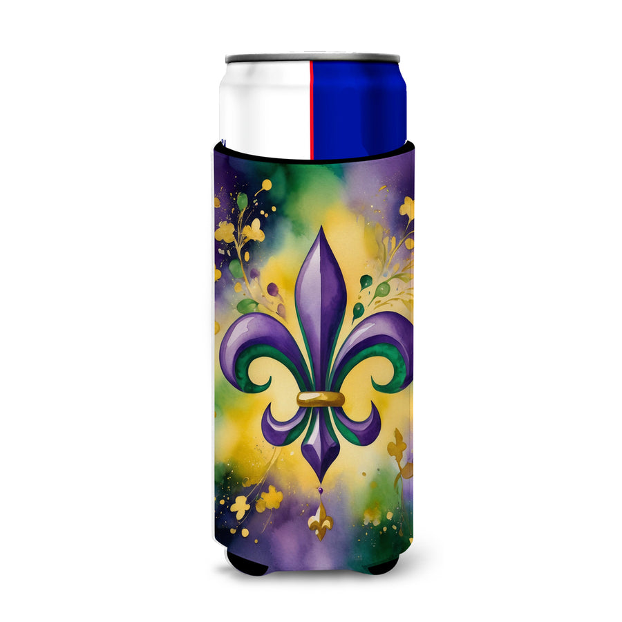 Fleur de lis Mardi Gras Hugger for Ultra Slim Cans Image 1